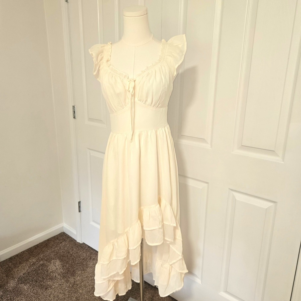 Scarlet Darkness High-Low Dress Womens Small Cream Ruffle Steampunk Victorian